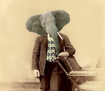 Dr. Al E. Font - Vintage Elephant 5x7 Print - Anthropomorphic - Altered Photo - Whimsical - Fantasy - Photo Collage Art - Gift Idea