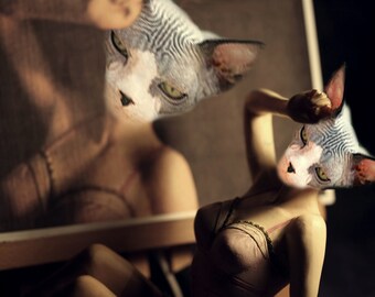 Self Portrait 5x7 Cat Print - Anthrophomorphic - Animal Print - Weird - Cat Art Print - Cat Photo Art - Altered Photo - Whimsical Art