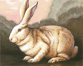 Giclee Print of Original White Rabbit Wood Panel Painting, animal art, 9x9" paper size