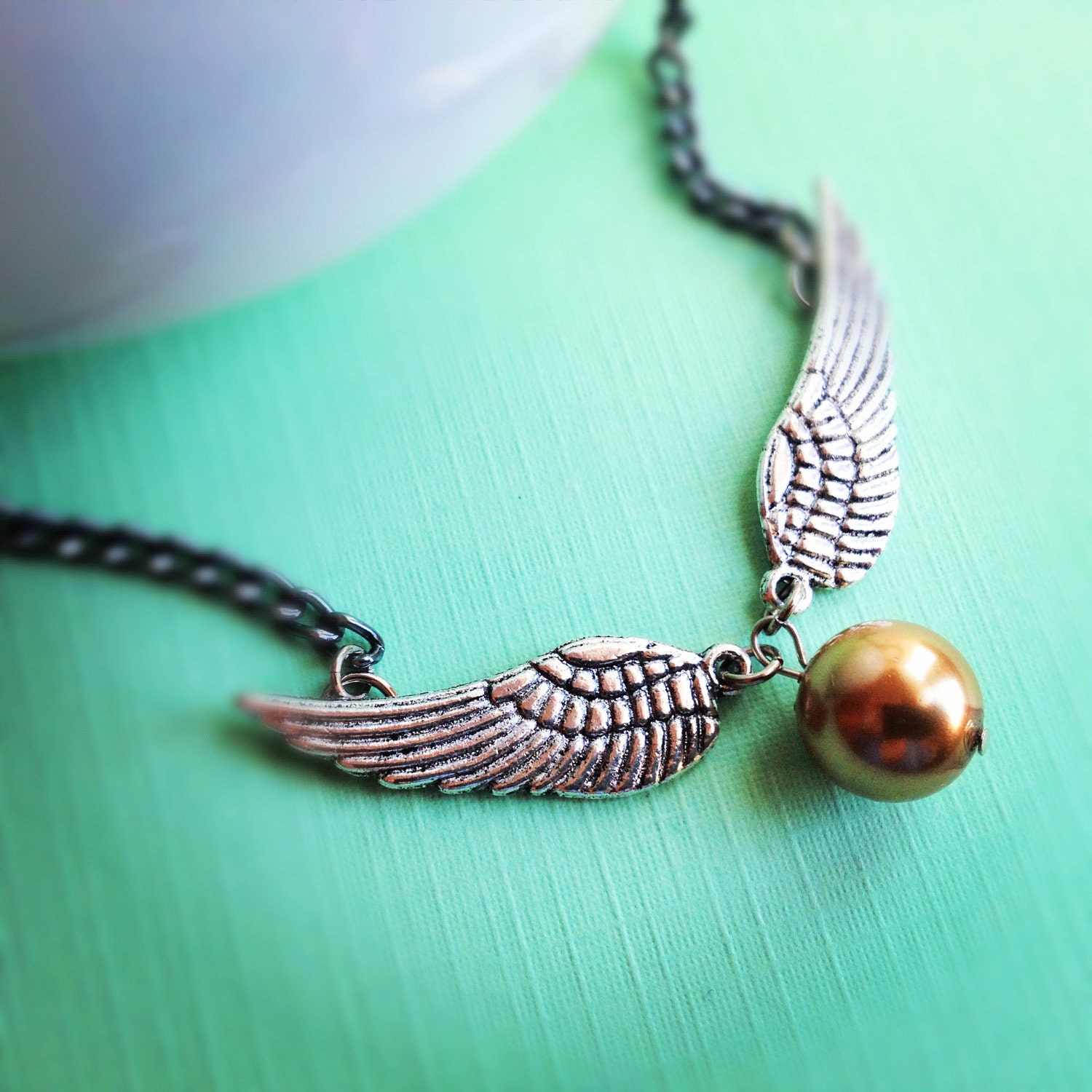 Harry Potter Inspired Golden Snitch Necklace. By MintMarbles