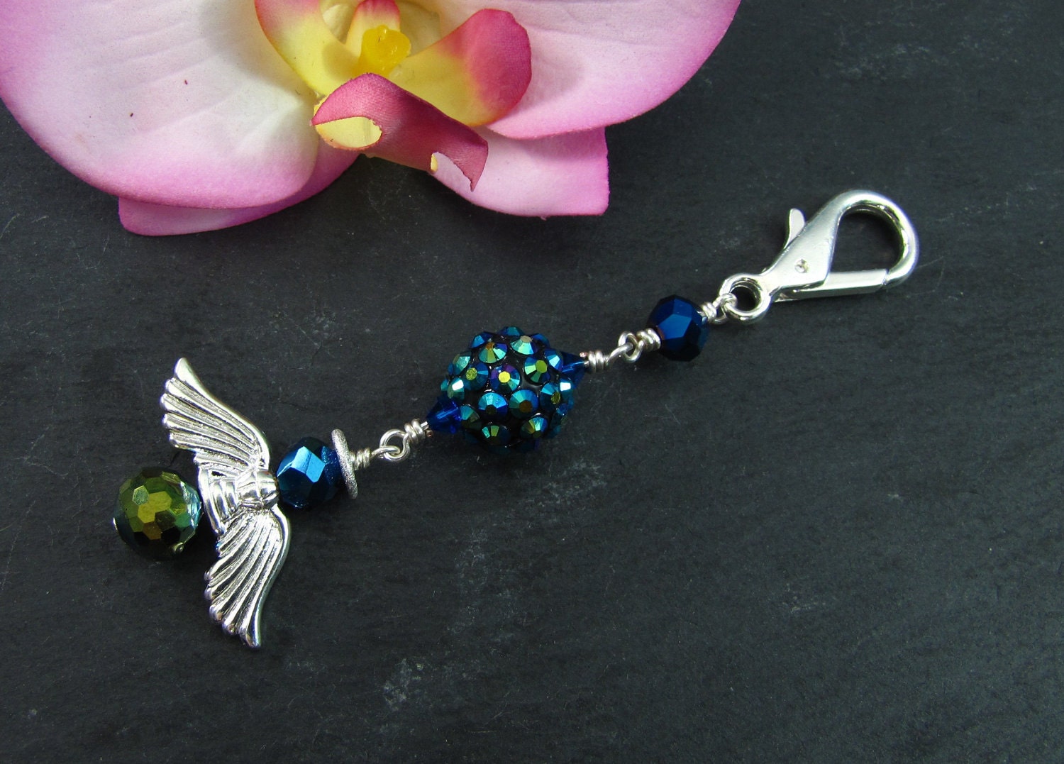 Rhinestone Angel Key chain - Blue Angel - Purse Angel Charm