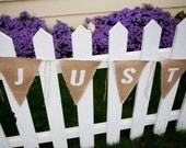 Upcycled JUST MARRIED Burlap Banner (with white felt backing) - Eco-Friendly Wedding Decor