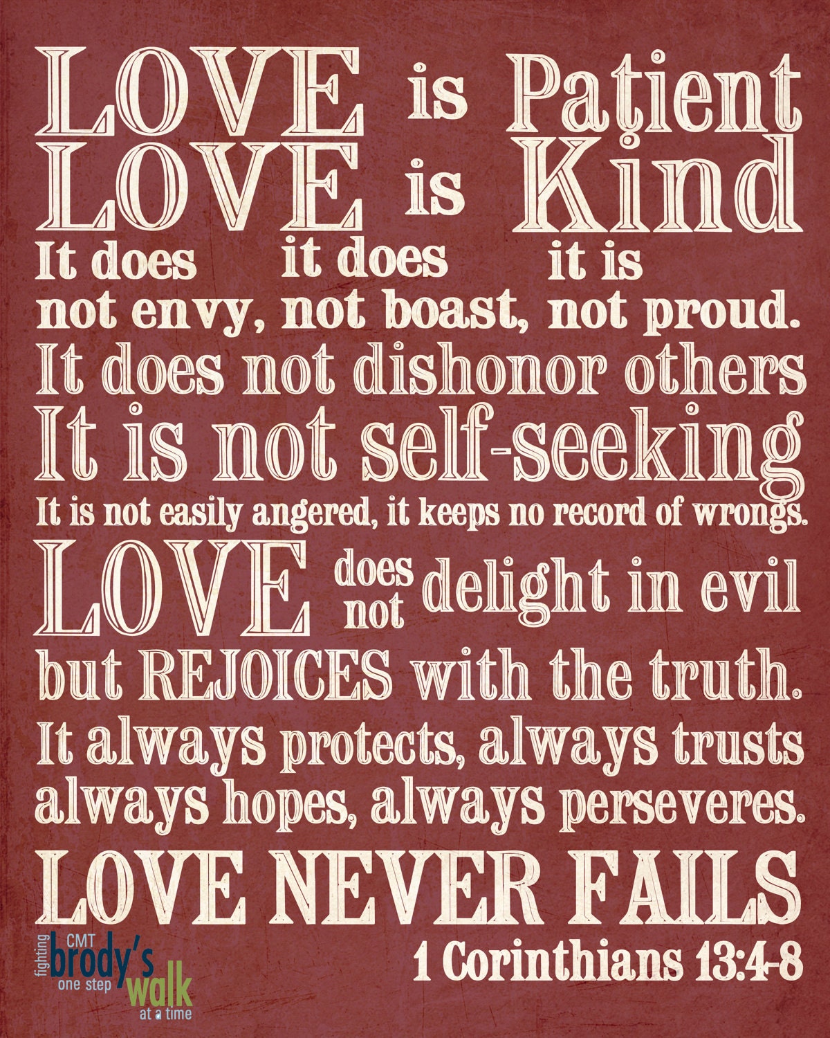 1 Corinthians 13 Subway Art. Love is Patient, Love is Kind...