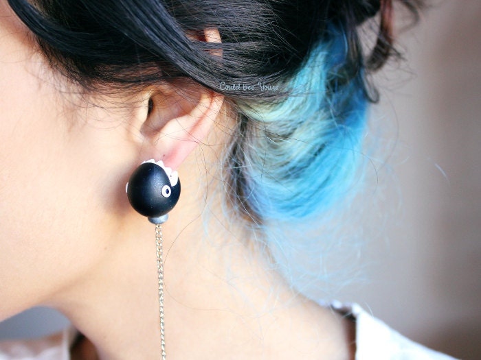 Black Ear Biting Chain Chomps Super Mario Nintendo Earrings