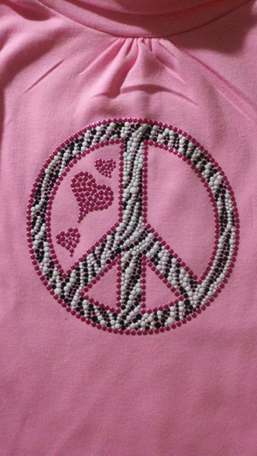 Rhinestud Peace and Love Zebra pattern Hotfix Iron On Transfer Applique DIY