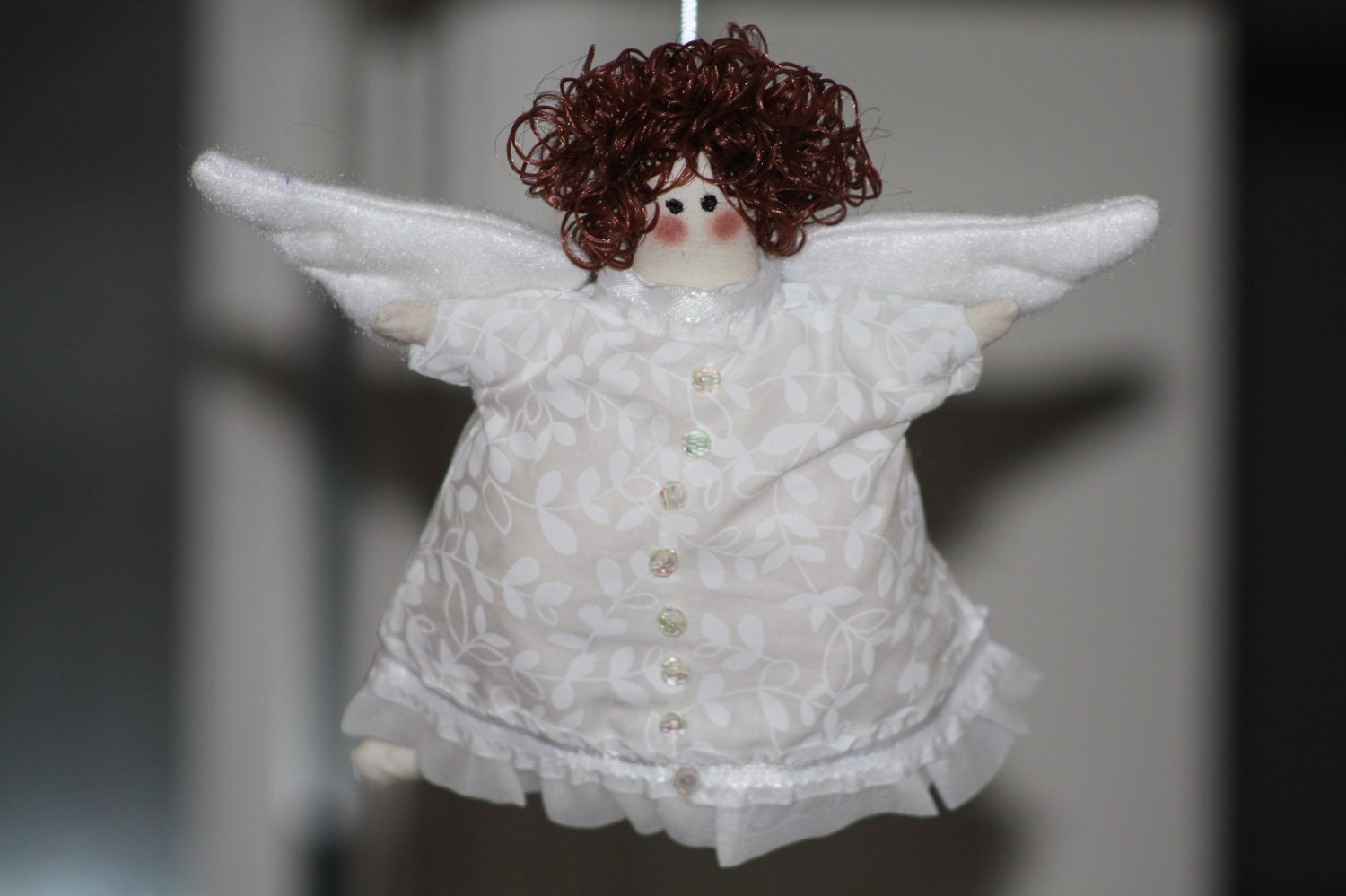 April Birthday Cupcake Angel White/Transparent Diamond Fabric Doll Ornament Handmade OOAK