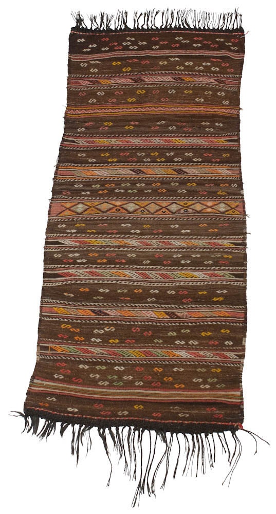 Kilim Rug 3x7 Unusual Horse Hair Nomadic - Brown