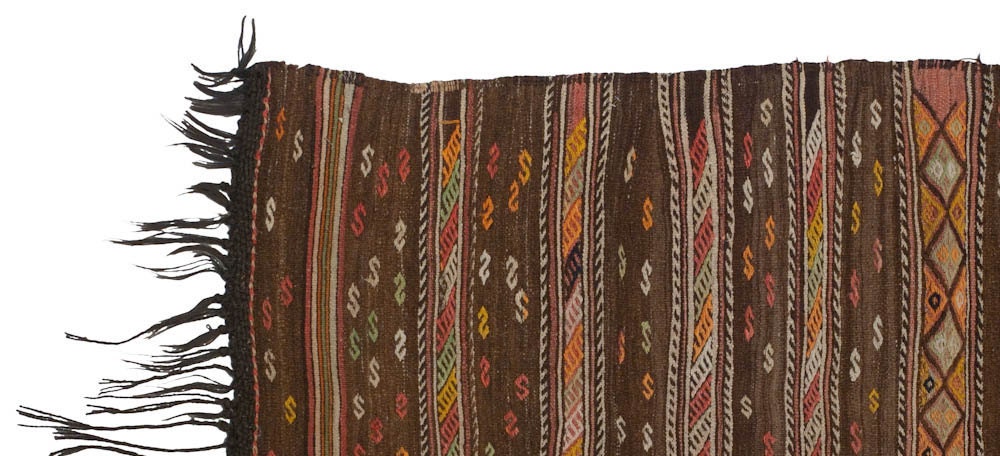 Kilim Rug 3x7 Unusual Horse Hair Nomadic - Brown