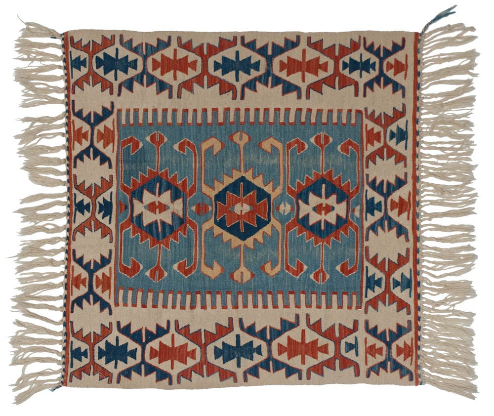 Kilim Rug 3x3 Vegetable Dyed Kelim Blue Red Rug