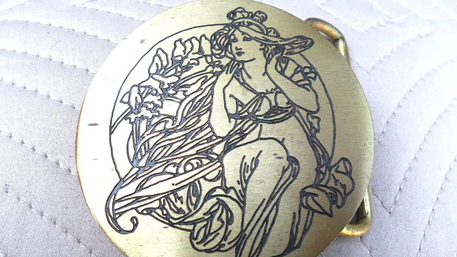 Vintage 70's ART NOUVEAU STYLE Brass Belt Buckle