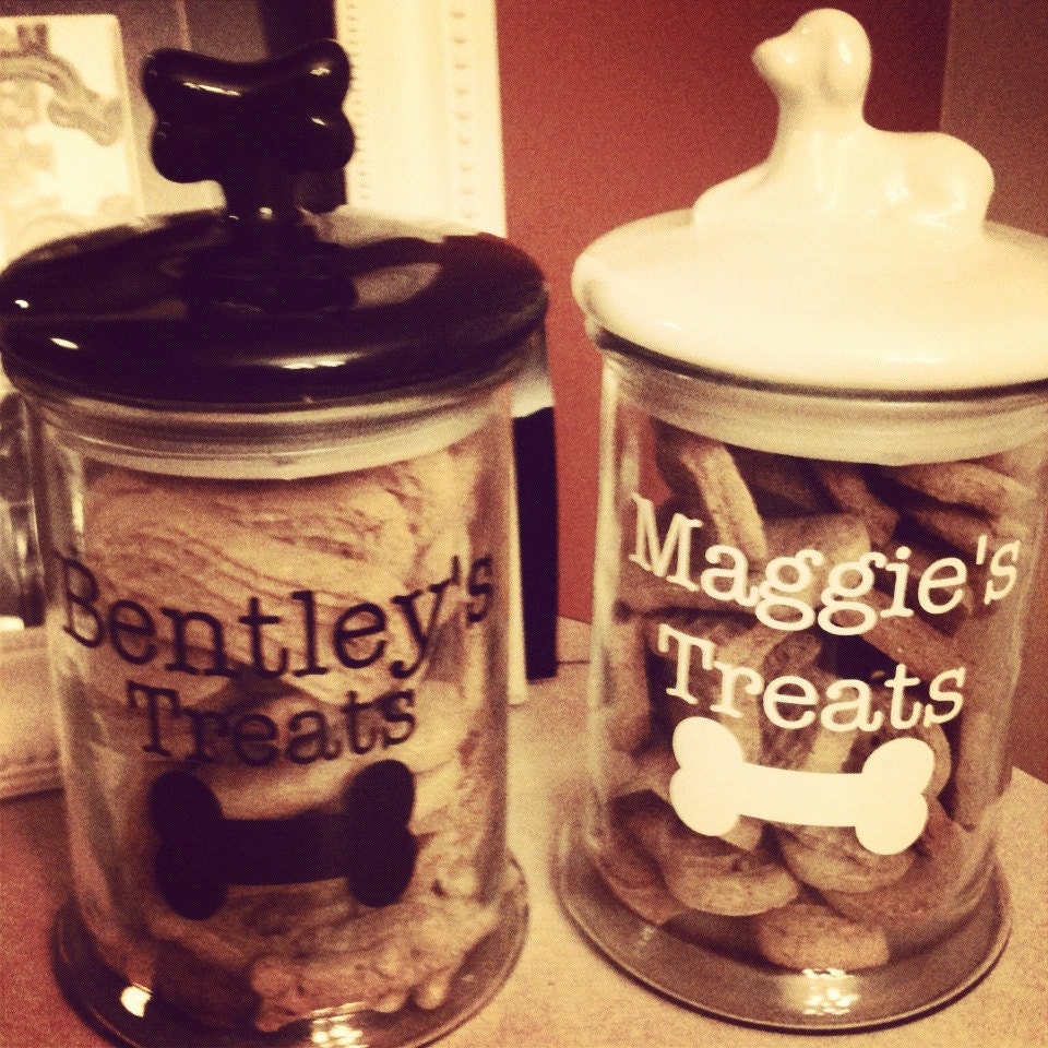 SALE Personalized Dog Treat Jar by PaisleyPolkaDotCo on Etsy