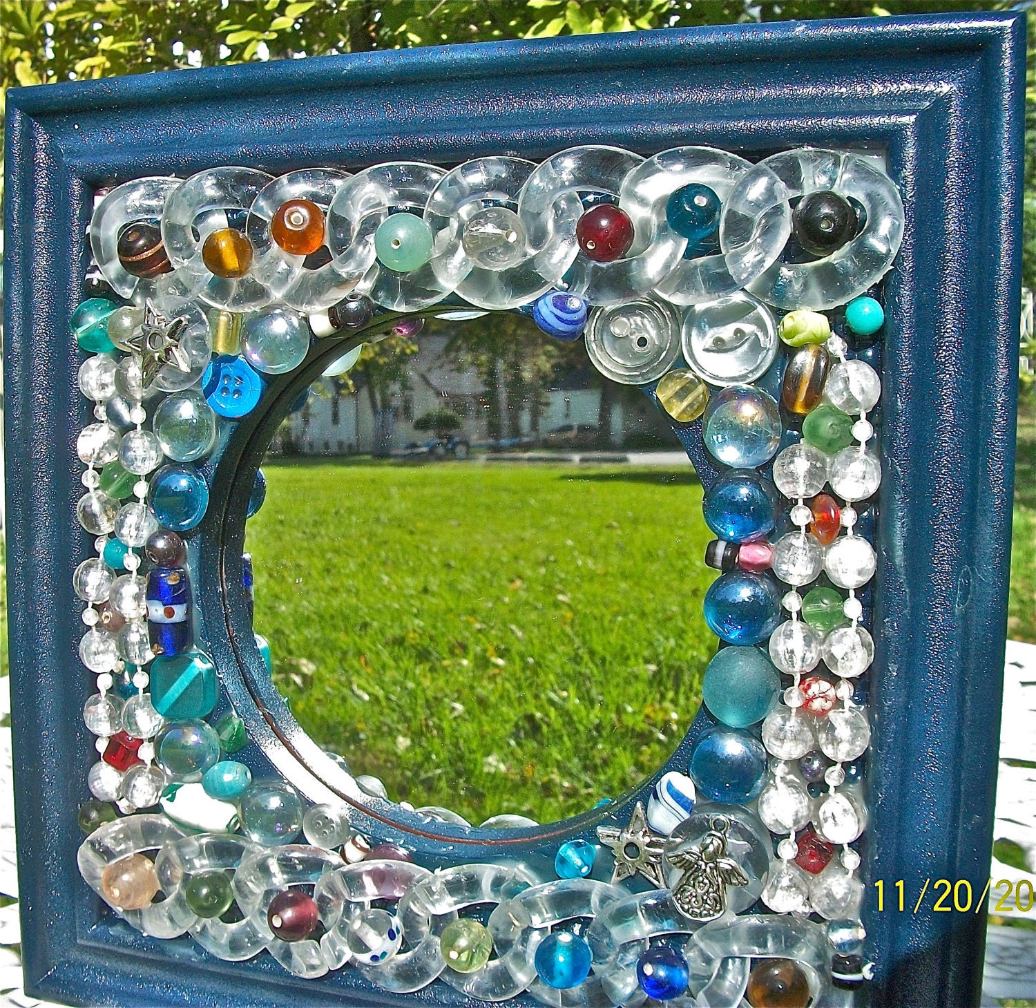 Beaded Mirror Mosaic Collage Artsy Framed Mirror by CasaKarmaDecor