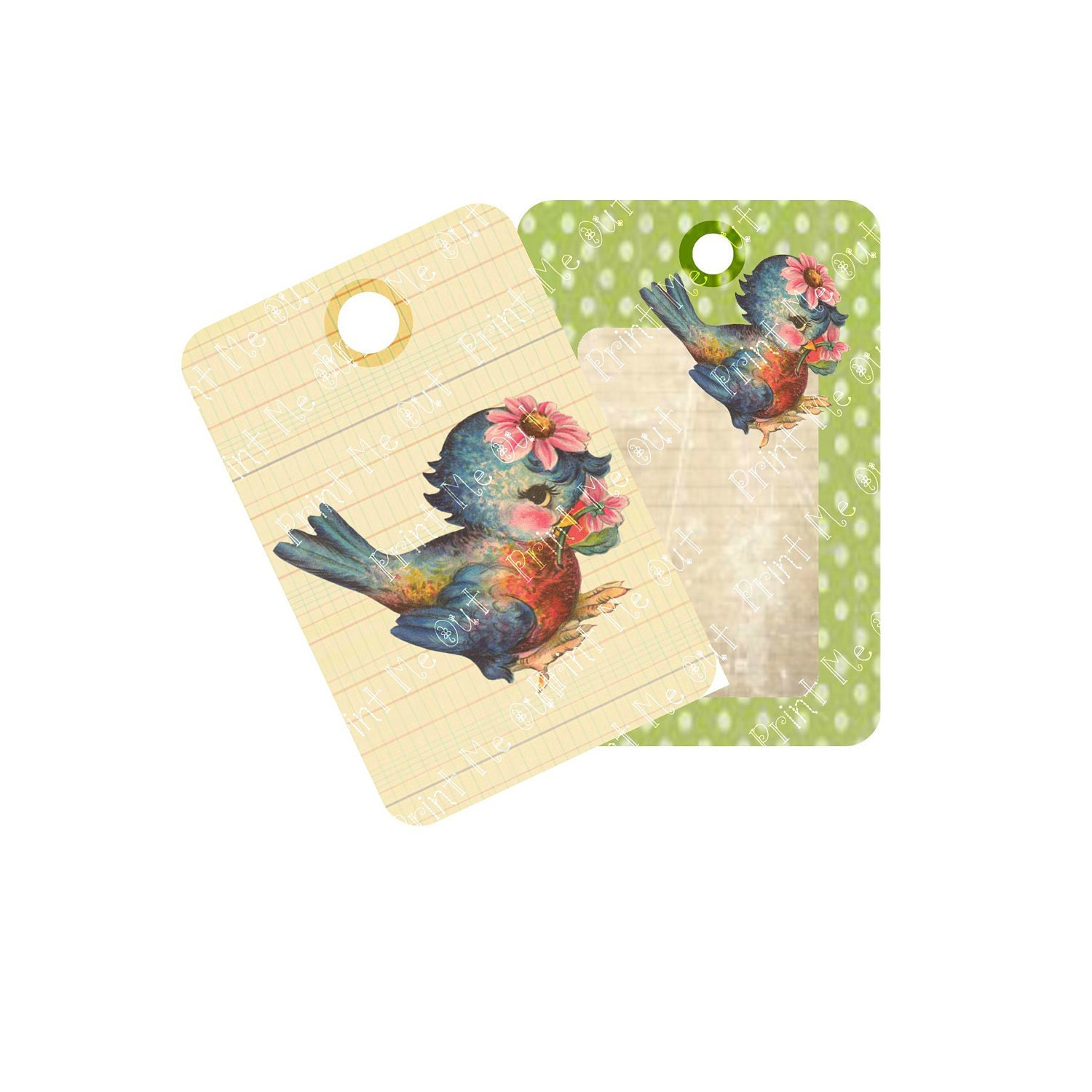 Large Blue Bird Vintage Inspired Digital Printable Download  2x3 Tags