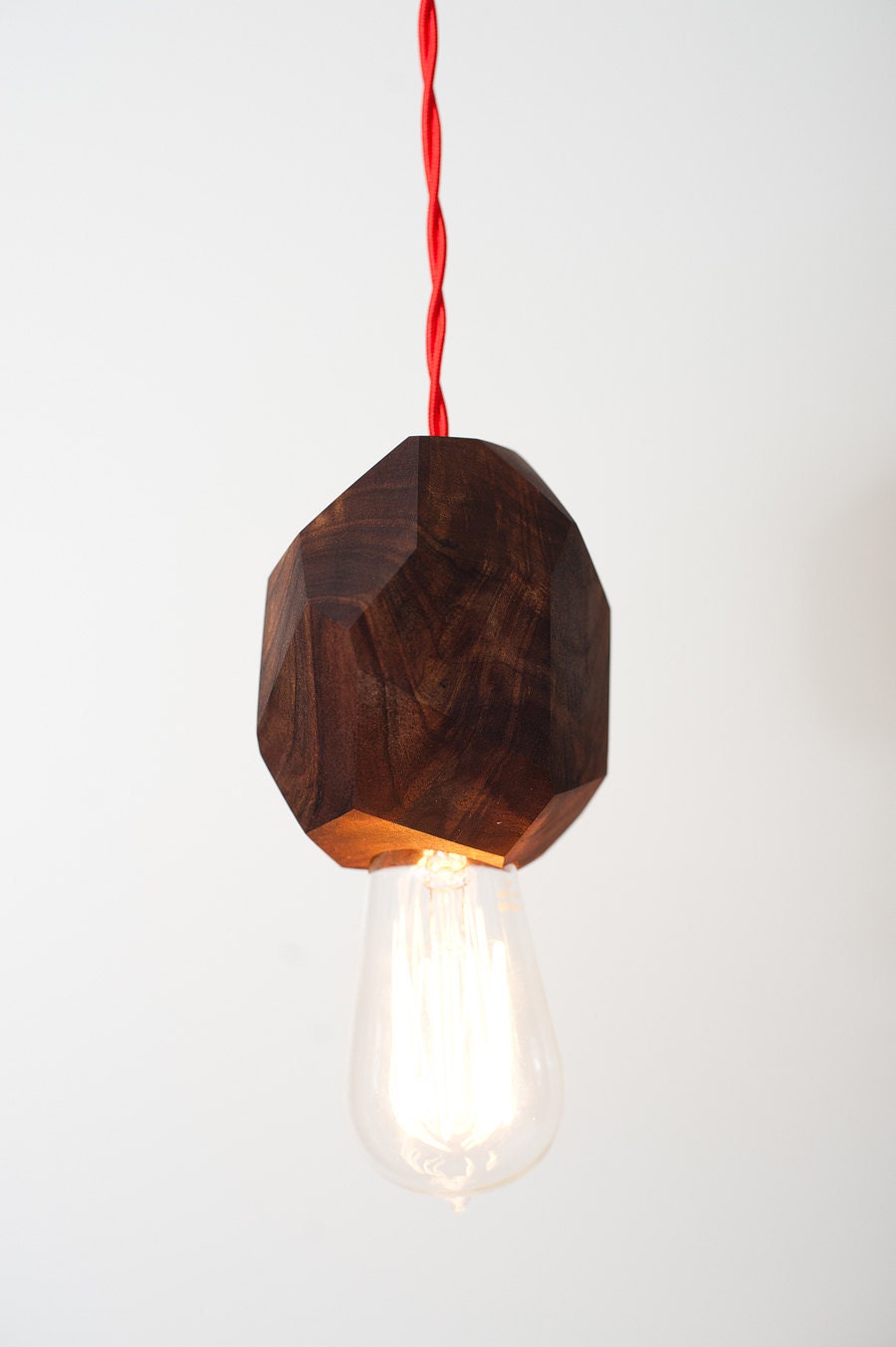 Chunk - Solid Walnut Pendant Light w/ Edison Bulb by Dylan Design Company