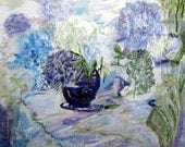 Hydrangeas, Home Decor Art, Original Watercolor, Lavender Blues, Fine Art Full Frame,KSonya