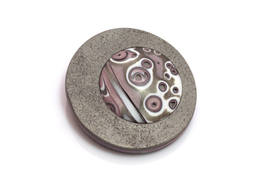 Silver Mauve Brooch, Dusty Pink Contemporary Polymer Clay Brooch
