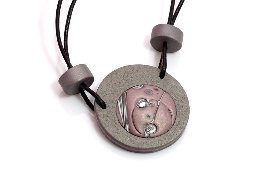 Silver Mauve Necklace, Modern Dusty Pink Necklace In Polymer Clay