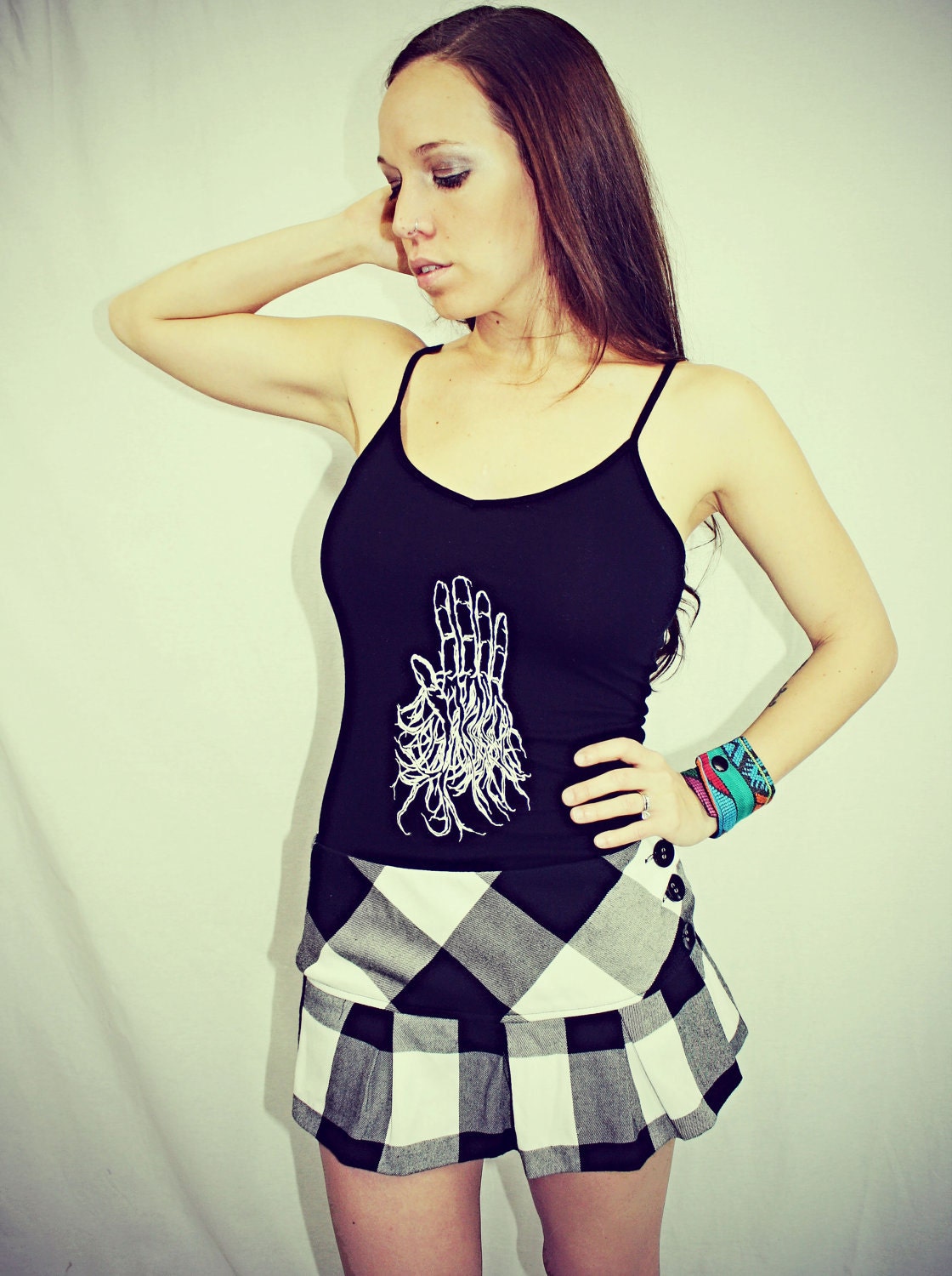 Handmade LARGE Protest Screen Print Tank Top, White, Black, Hippie, Women, Original Artwork