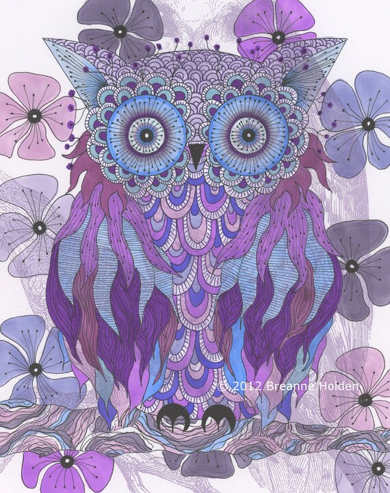 Whimsical Owl Painting Illustration Archival Print 8 X 10 "Erlina"