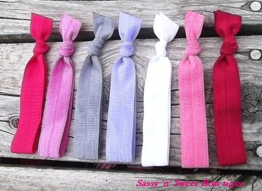 Sassy Ties RASPBERRY KISS elastic hair ties Yoga anthropologie inspired bracelet pony tail holders hair ties set of 7 Perfect for Summer