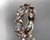 14kt  rose  gold diamond leaf and vine wedding ring,engagement ring. ADLR152. nature inspired jewelry