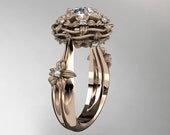 14kt  rose gold diamond floral, leaf and vine "Basket of Love" ring  ADLR94 nature inspired jewelry
