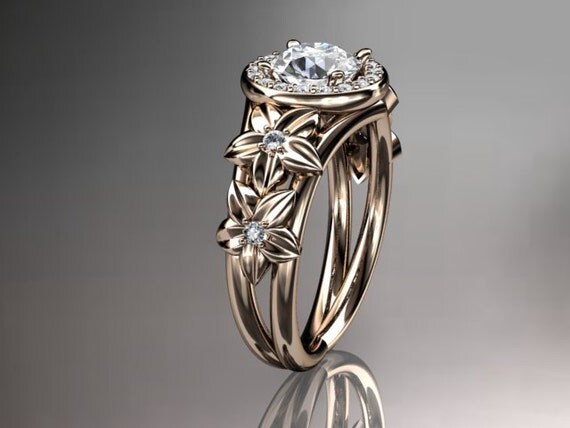 14kt  rose gold diamond floral wedding ring,engagement ring ADLR131