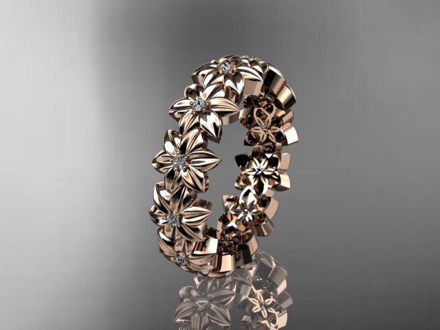 14kt rose gold diamond flower wedding ring,engagement ring,wedding band.ADLR57