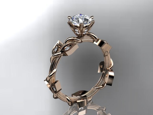 14kt  rose gold diamond leaf and vine wedding ring,engagement ring.nature inspired jewelry
