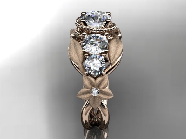 14kt rose gold diamond floral, leaf and vine wedding ring,engagement ring,wedding band ADLR69