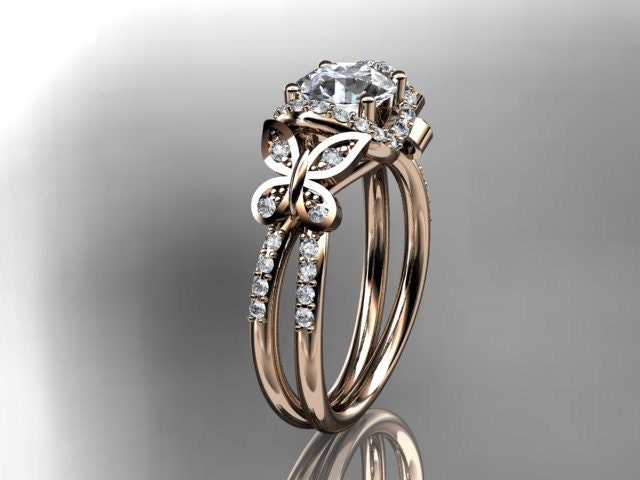 14kt  rose gold diamond butterfly wedding ring,engagement ring ADLR141