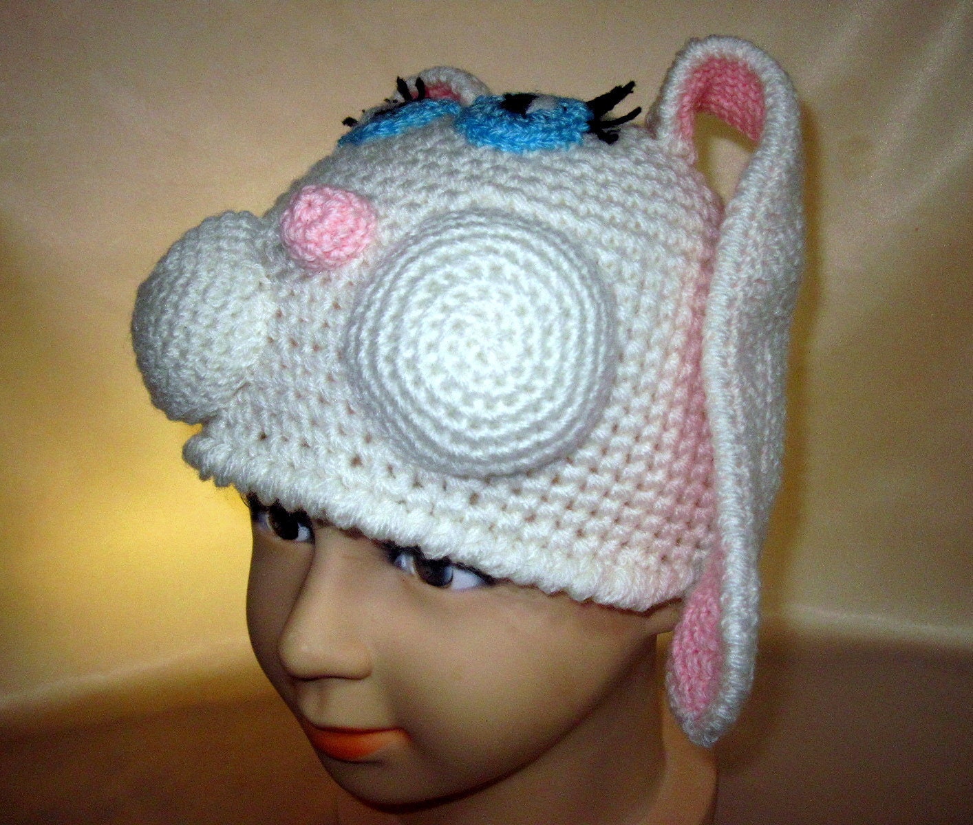 Rabbit costume Hat Animal Crocheted Funny Boys Girls childs kids White Pink Baby Acrylic Crochet Winter  Bunny Easter  gift