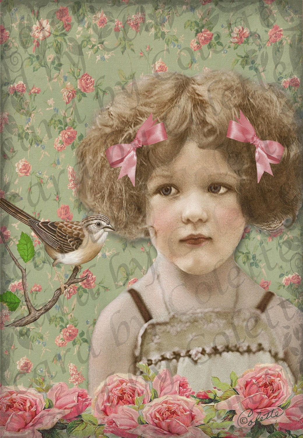 Rosie Digital Collage Greeting Card (Nice for Framing)