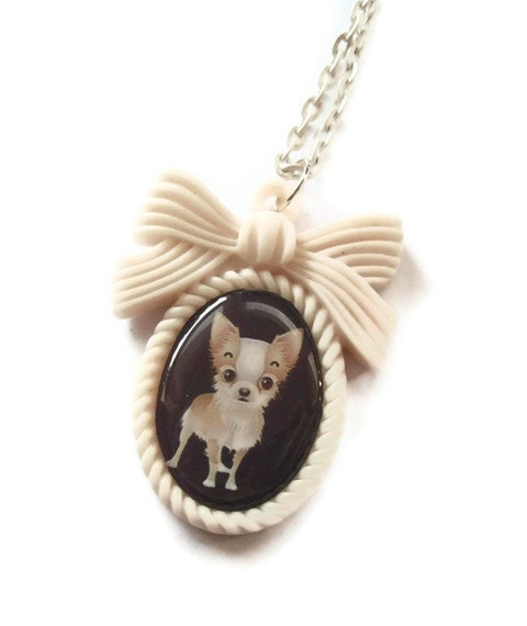 Chihuahua Necklace Kawaii Cream Cameo by KitschBitchJewellery