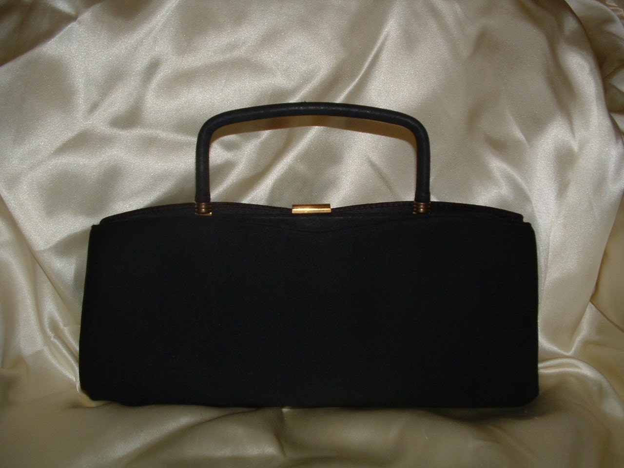 1950s Vintage Elongated Black Fabric Clutch