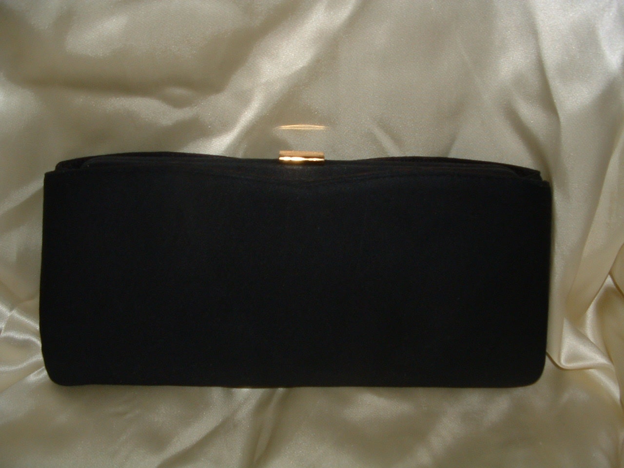 1950s Vintage Elongated Black Fabric Clutch