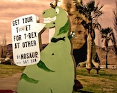 Landscape photography, Dinosaur, kids room, green, fun, whimsical - Roadside T-Rex - 8x10