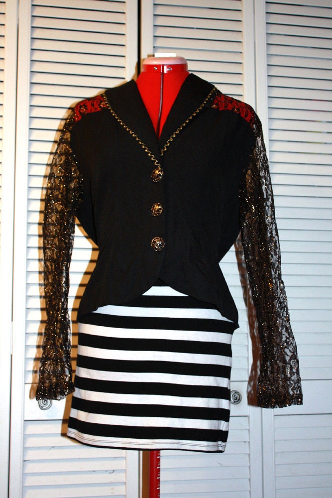 Black and Gold Lace Sleeve Jacket Size 16 Vintage - California Trends