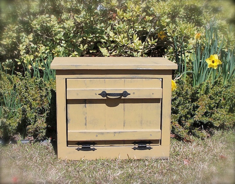 PRIMITIVE Country Bread Box for Kitchen Mustard Vintage White Custom Colors