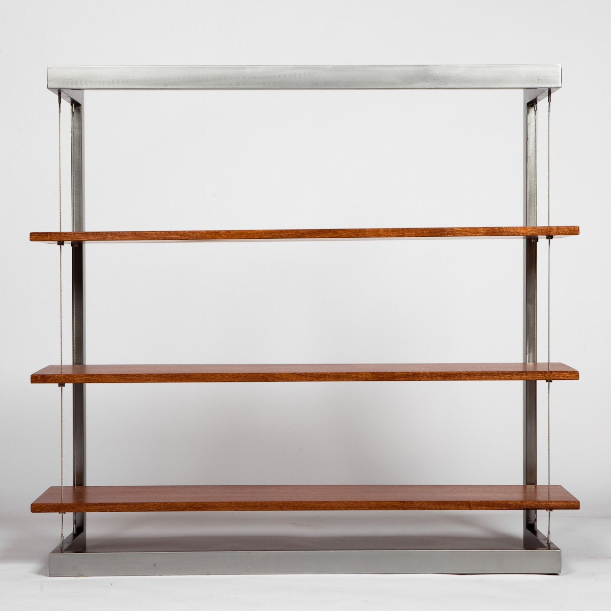 Modern Industrial Suspended Mahogany Bookshelf Bookcase