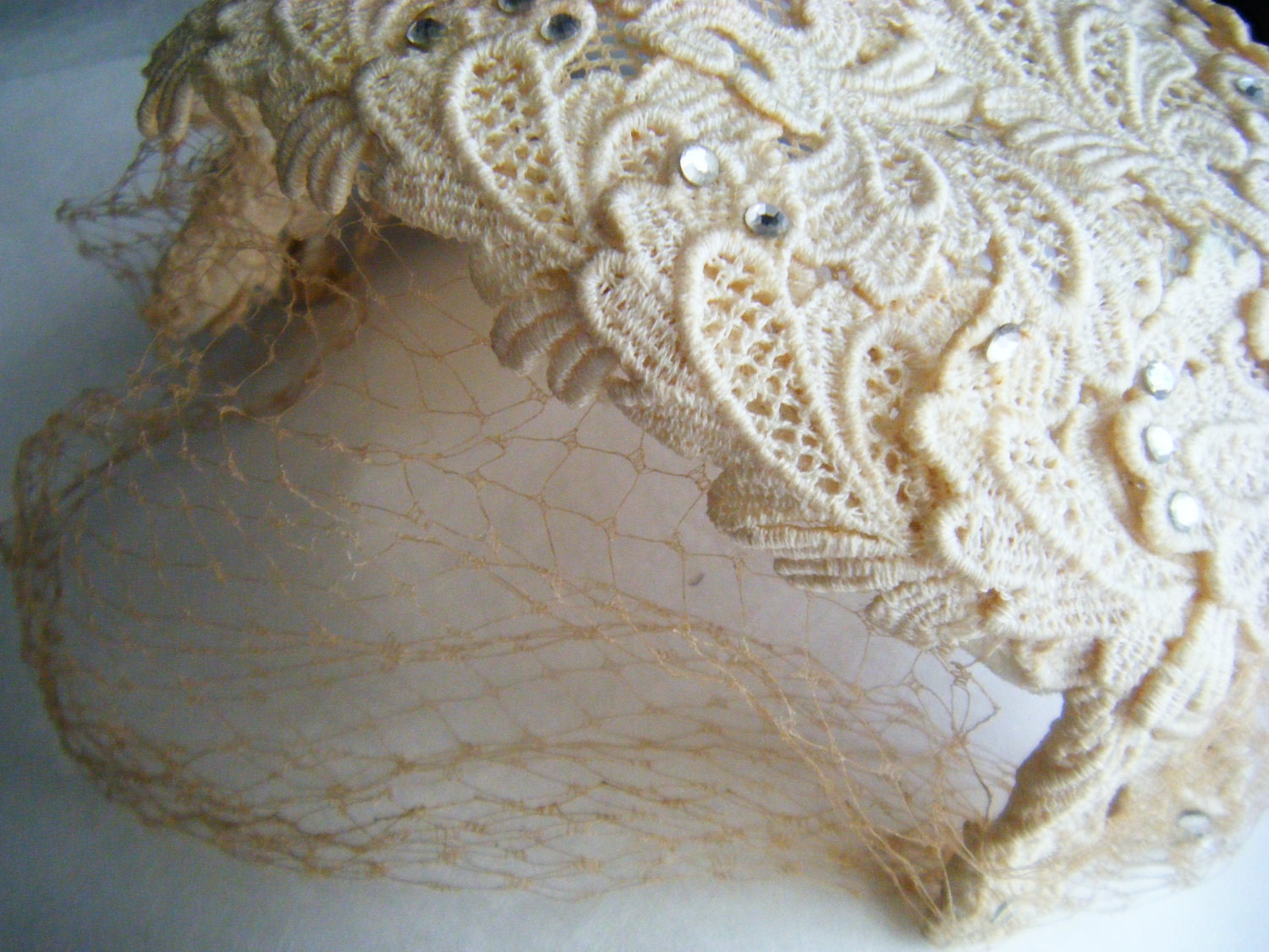 Vintage Cream Style Bridal Hat with Bird Cage Veil