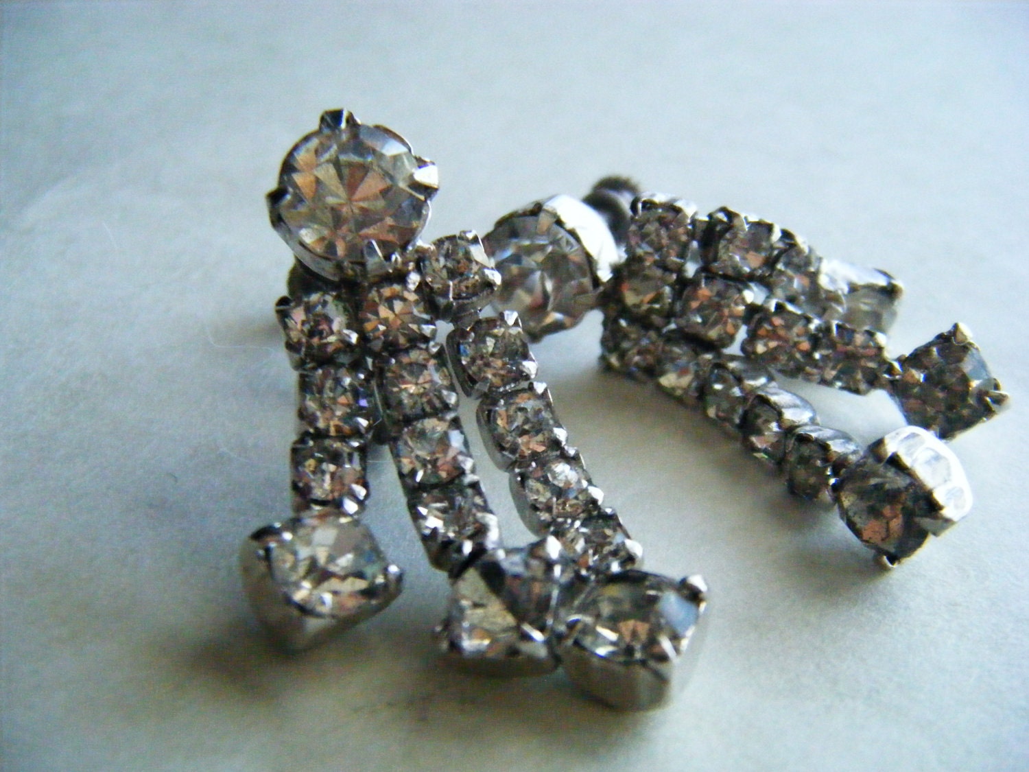 Vintage Earrings Rhinestone Dangle Screw On