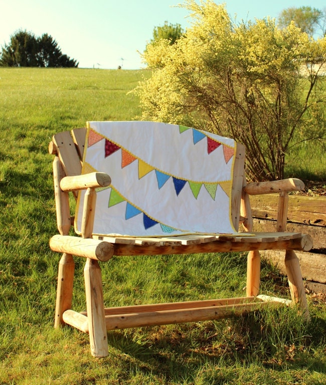 Bunting Quilt Baby Girl or Baby Boy Bright Red Orange Yellow Green Blue Aqua