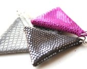 Genuine leather triangle earrings with metallic snakeskin pattern