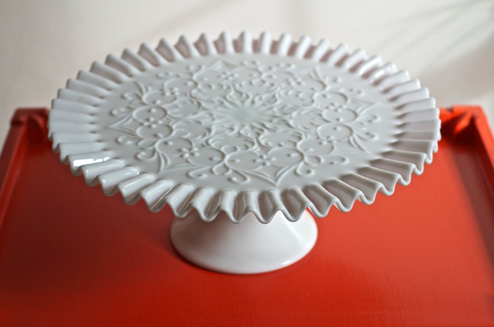 Vintage Fenton Spanish Lace Pedestal Cake Stand
