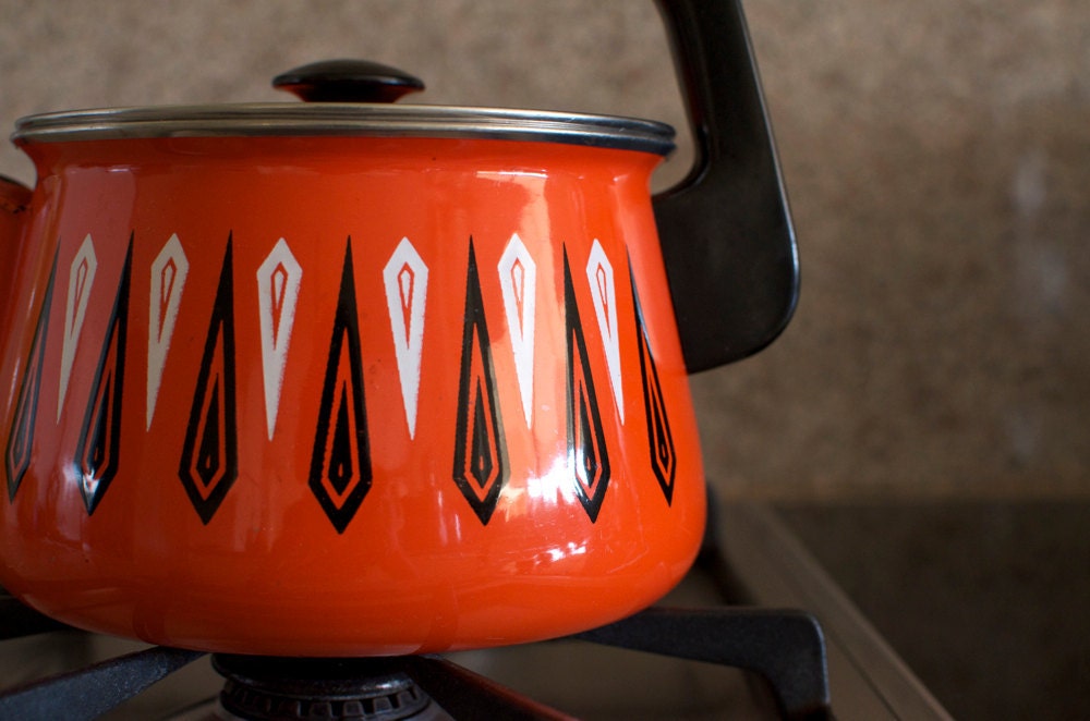 SALE...Vintage Mid Century Enamelware Teapot