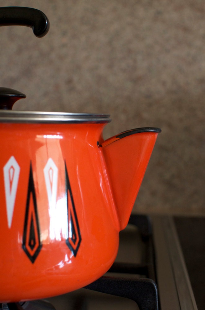SALE...Vintage Mid Century Enamelware Teapot