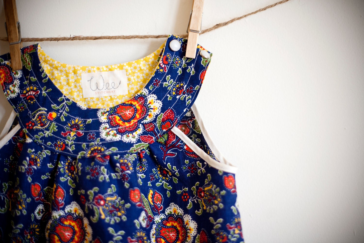 Mod Dress / Vintage Fabric / Blue and Red Floral / 'Lena' 0-6, 6-12 months, or 18-24 months