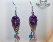 Dangling Purple Howlite Skull Earrings
