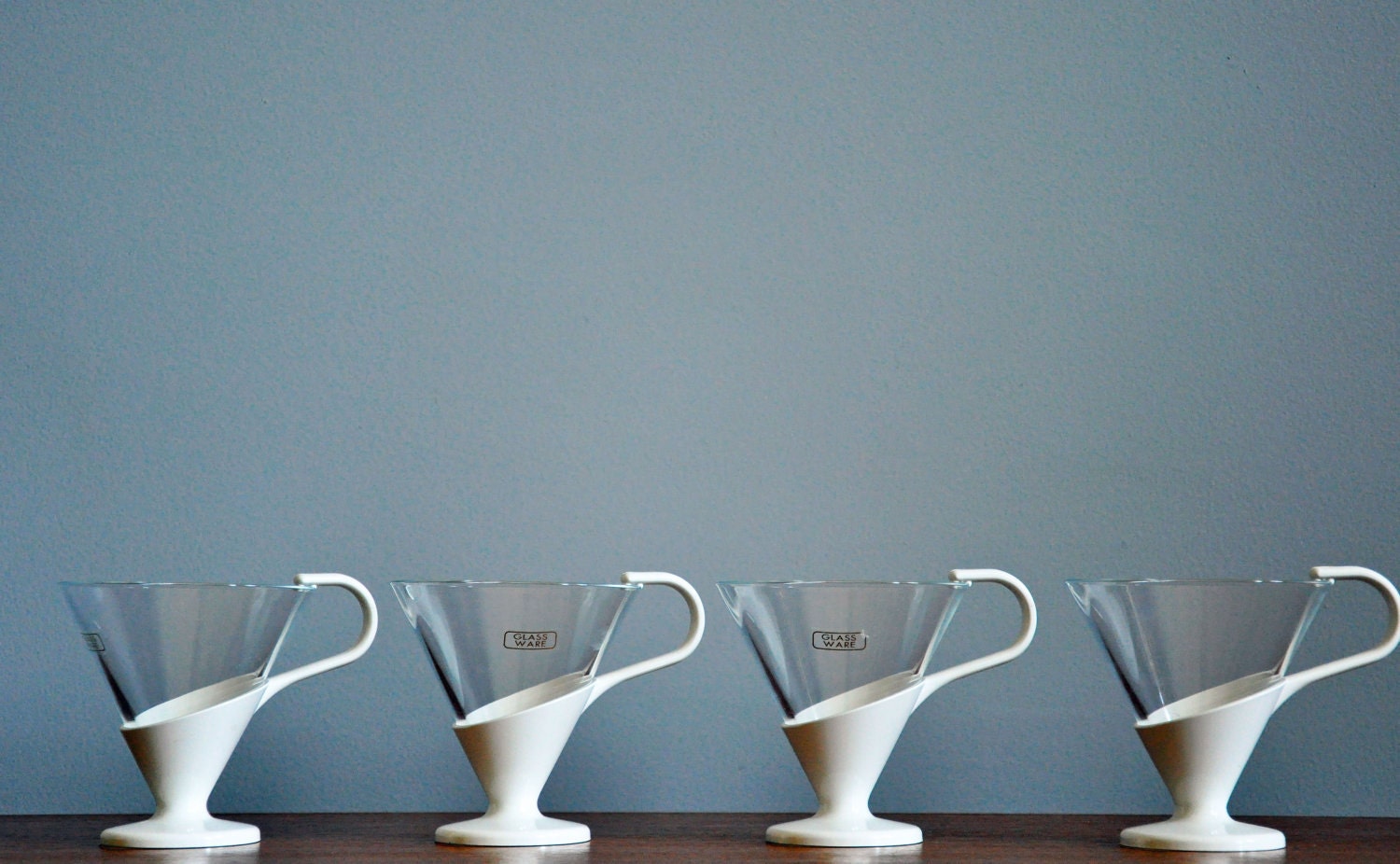 Set of Four Mid Century Modern White Snap Mugs